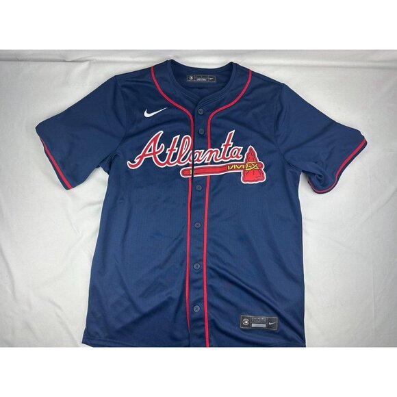 Authentic Nike Ronald Acuna Jr. Navy Atlanta Braves Road Swingman Jersey Men M - Picture 1 of 6